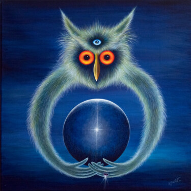 Painting titled "Owl and Earth" by Hjördis Thelander, Original Artwork, Acrylic