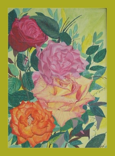 Painting titled "Roses" by Jose', Original Artwork, Oil