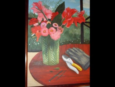 Painting titled "Bouquet by the Pool" by Jose', Original Artwork, Oil