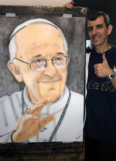 Dibujo titulada "Papa Francisco" por Magno, Obra de arte original, Pastel