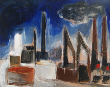 Malerei mit dem Titel "Raffineries du Havre" von Hervé Marchelidon, Original-Kunstwerk, Acryl