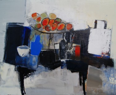 Coupe d'oranges sur table noire Peinture intitulée "Coupe d'oranges sur…" par Hervé Marchelidon, Œuvre d'art originale, Acrylique