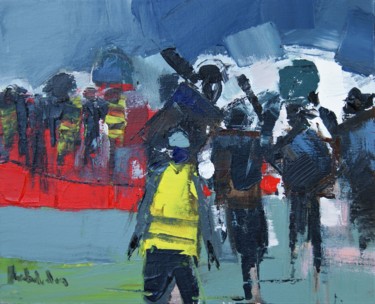 Peinture intitulée "Gilets jaunes, la l…" par Hervé Marchelidon, Œuvre d'art originale, Acrylique