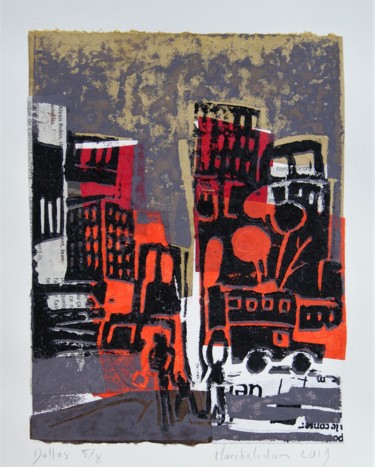 Отпечатки и Гравюры под названием "Dallas 5/8" - Hervé Marchelidon, Подлинное произведение искусства, Линогравюры