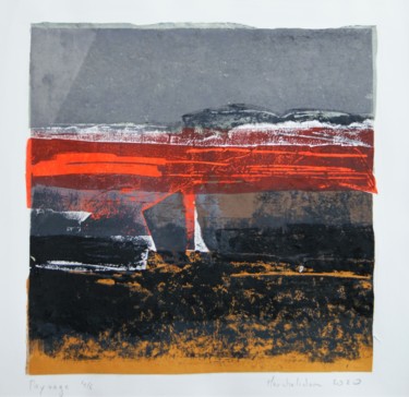 Prenten & gravures getiteld "Paysage 4/6" door Hervé Marchelidon, Origineel Kunstwerk, Linosnede