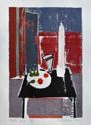 Отпечатки и Гравюры под названием "Table noire 5/6" - Hervé Marchelidon, Подлинное произведение искусства, Линогравюры