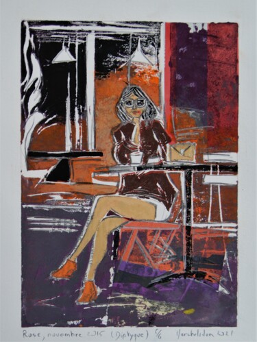 Rose, novembre 2015 6/6 Gravures & estampes intitulée "Rose, novembre 2015…" par Hervé Marchelidon, Œuvre d'art originale, Linogravures