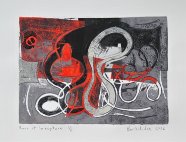 Painting titled "Rose et la rupture…" by Hervé Marchelidon, Original Artwork, Linocuts