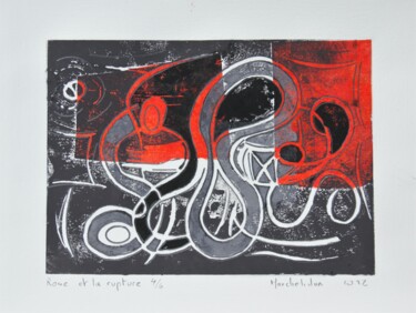 Druckgrafik mit dem Titel "Rose et la rupture…" von Hervé Marchelidon, Original-Kunstwerk, Linoldrucke