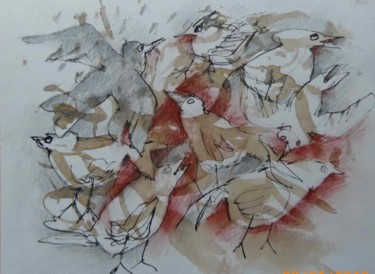 Dessin intitulée "oiseaux" par Helena Meyer-Everdt, Œuvre d'art originale, Autre