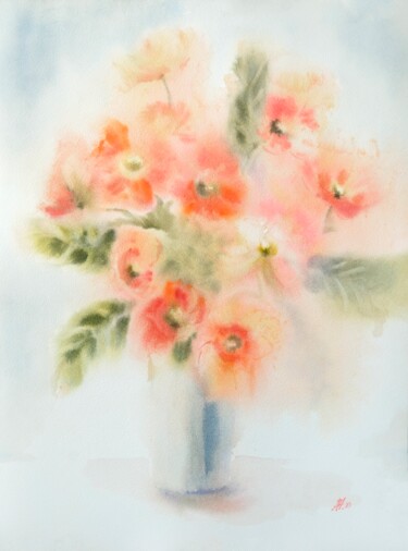 Painting titled "Poppies" by Anna Hnatiuk, Original Artwork, Watercolor