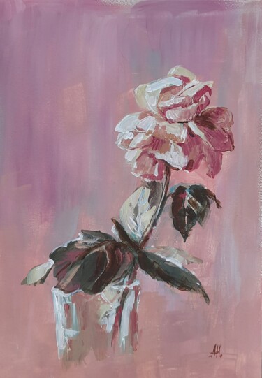 Painting titled "Glowing rose" by Anna Hnatiuk, Original Artwork, Acrylic