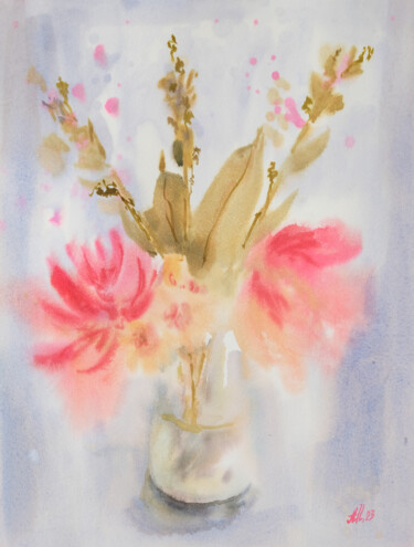 Painting titled "Bouquet with primro…" by Anna Hnatiuk, Original Artwork, Watercolor