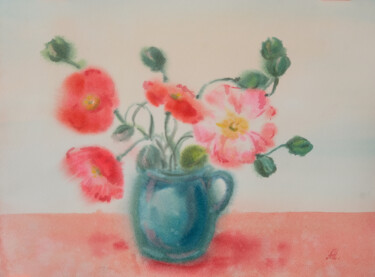 Painting titled "Red poppies" by Anna Hnatiuk, Original Artwork, Watercolor