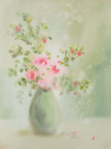 Painting titled "Green vase" by Anna Hnatiuk, Original Artwork, Watercolor