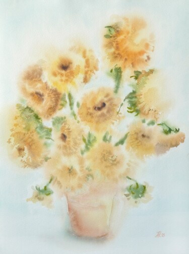 Картина под названием "Sunflowers" - Anna Hnatiuk, Подлинное произведение искусства, Акварель