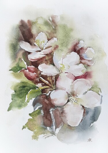 Painting titled "spring apple blossom" by Anna Hnatiuk, Original Artwork, Watercolor