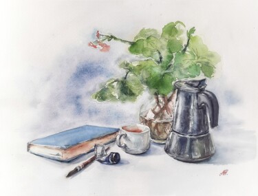 Peinture intitulée "Artist's table" par Anna Hnatiuk, Œuvre d'art originale, Aquarelle