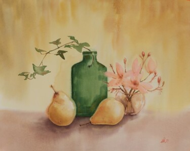 Painting titled "Still life with pea…" by Anna Hnatiuk, Original Artwork, Watercolor