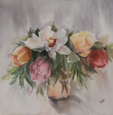 Painting titled "Bouquet of summer f…" by Anna Hnatiuk, Original Artwork, Watercolor