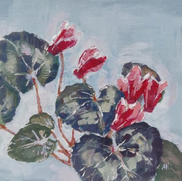 Painting titled "Blooming cyclamen" by Anna Hnatiuk, Original Artwork, Acrylic