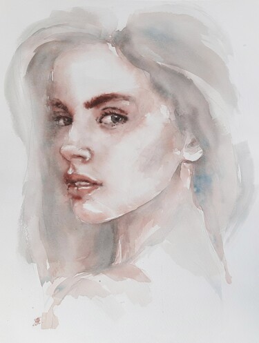 Malerei mit dem Titel "Cold woman" von Anna Hnatiuk, Original-Kunstwerk, Aquarell