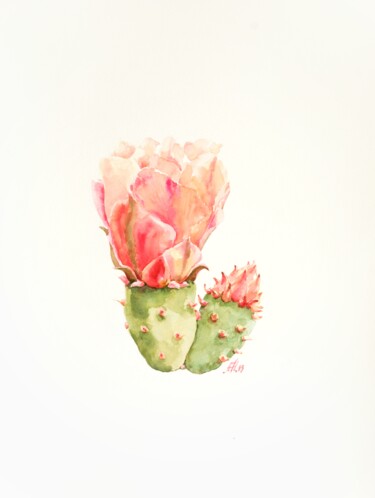 Ζωγραφική με τίτλο "Cactus with pink fl…" από Anna Hnatiuk, Αυθεντικά έργα τέχνης, Ακουαρέλα