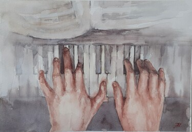 Painting titled "Pianist's hands" by Anna Hnatiuk, Original Artwork, Watercolor