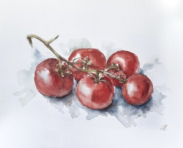 Painting titled "Tomato branch" by Anna Hnatiuk, Original Artwork, Watercolor