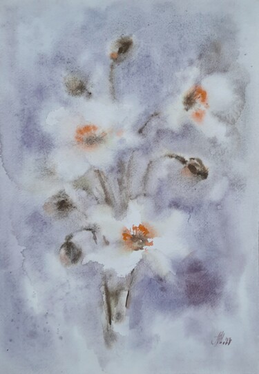 Pittura intitolato "Fog anemones" da Anna Hnatiuk, Opera d'arte originale, Acquarello