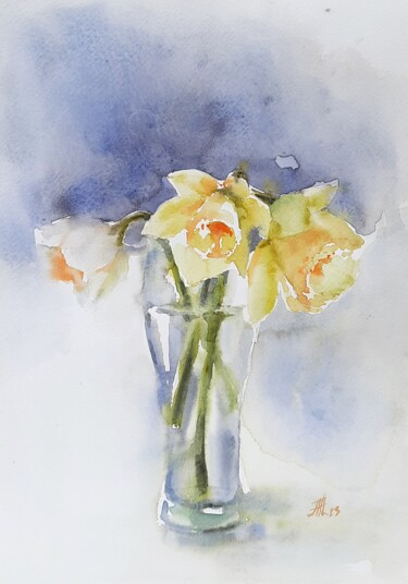 "daffodils in the gl…" başlıklı Tablo Anna Hnatiuk tarafından, Orijinal sanat, Suluboya