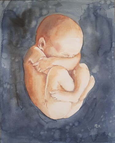 Painting titled "The Birth" by Anna Hnatiuk, Original Artwork, Watercolor