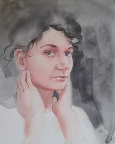 Картина под названием "The solitude" - Anna Hnatiuk, Подлинное произведение искусства, Акварель