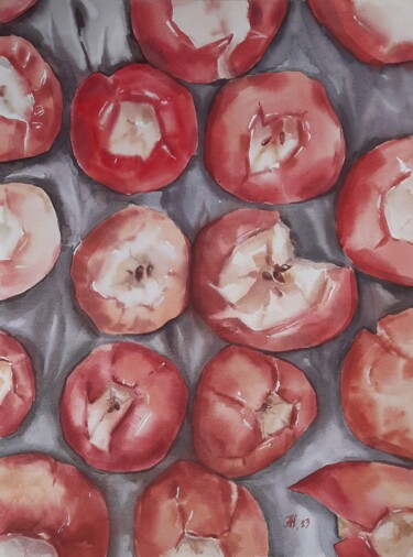 Painting titled "Baked apples" by Anna Hnatiuk, Original Artwork, Watercolor