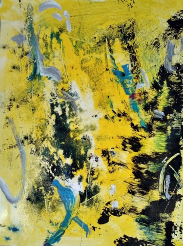 Peinture intitulée "Monotype-jaune" par H-Nguyen, Œuvre d'art originale, Acrylique
