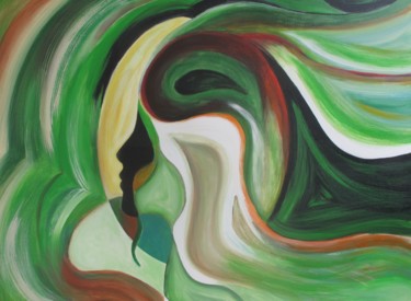 Painting titled "Green Fairy" by Mónika Hóbor, Original Artwork, Acrylic