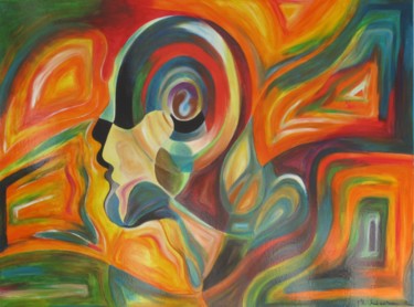 Painting titled "Abstract Head" by Mónika Hóbor, Original Artwork, Acrylic