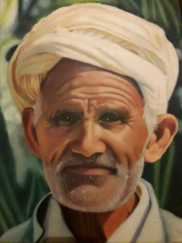 Painting titled "chikh algerien" by Hocine Oulmi, Original Artwork, Oil