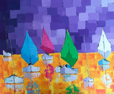 Voiliers Peinture intitulée "Voiliers" par Hocine Rahmi, Œuvre d'art originale, Acrylique