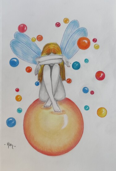 Desenho intitulada "Fée des bulles" por Nat'S Art, Obras de arte originais, Lápis