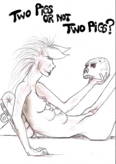 Dessin intitulée "two pigs or not two…" par Hoedic, Œuvre d'art originale