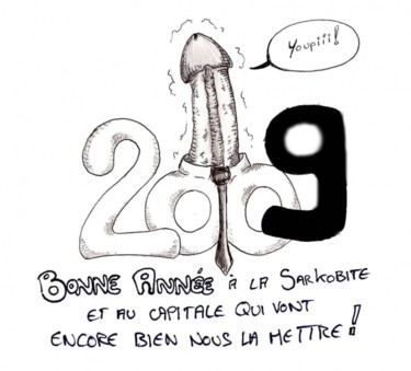 Disegno intitolato "sarkobite 2009" da Hoedic, Opera d'arte originale