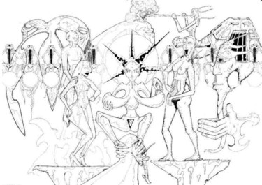 Disegno intitolato "déesse" da Hoedic, Opera d'arte originale
