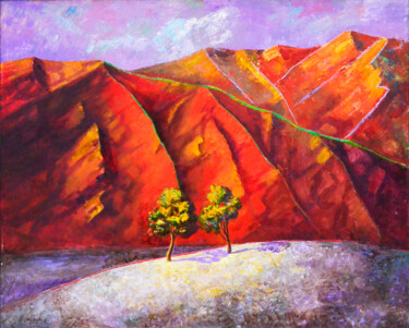 Painting titled "Two trees" by Hojamuhammet Churiyev, Original Artwork, Oil