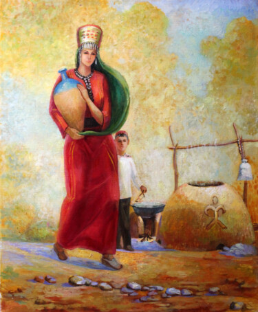 Schilderij getiteld "Suwa geleydi" door Hojamuhammet Churiyev, Origineel Kunstwerk, Olie