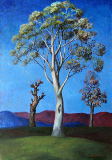 Schilderij getiteld "Three trees" door Hojamuhammet Churiyev, Origineel Kunstwerk, Olie