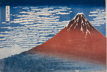 Druckgrafik mit dem Titel "Grand vent, matin c…" von Hokusai, Original-Kunstwerk, Holzschnitt