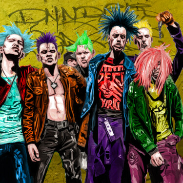 Painting titled "Punks" by Holger Mühlbauer-Gardemin, Original Artwork, Acrylic Mounted on Wood Stretcher frame