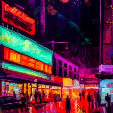 Painting titled "Neon City" by Holger Mühlbauer-Gardemin, Original Artwork, Acrylic Mounted on Wood Stretcher frame