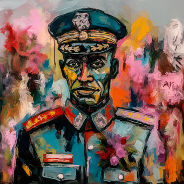 Painting titled "Black General" by Holger Mühlbauer-Gardemin, Original Artwork, Acrylic Mounted on Wood Stretcher frame